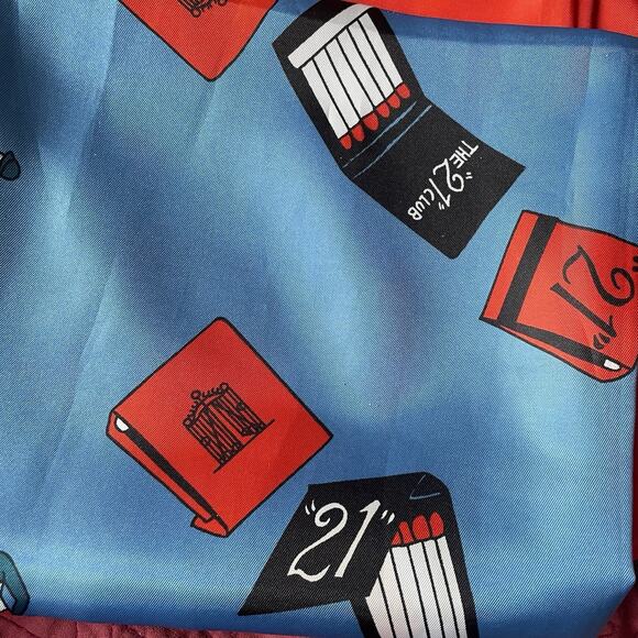 Vintage The 21 Club Scarf Red Blue 100% Silk Made In Japan Jockeys Matchbooks - Picture 14 of 16